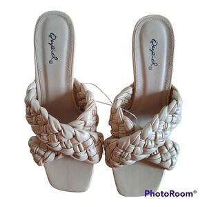 Qupid Thick Braided Woven Low Block Heels